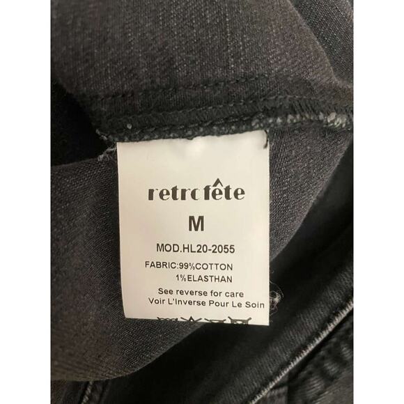 Retrofete Ada Black Denim Jacket Medium Puff Sleeve Distressed Acid Wash Crop - Picture 14 of 16